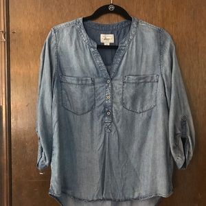3/4 length faux denim shirt